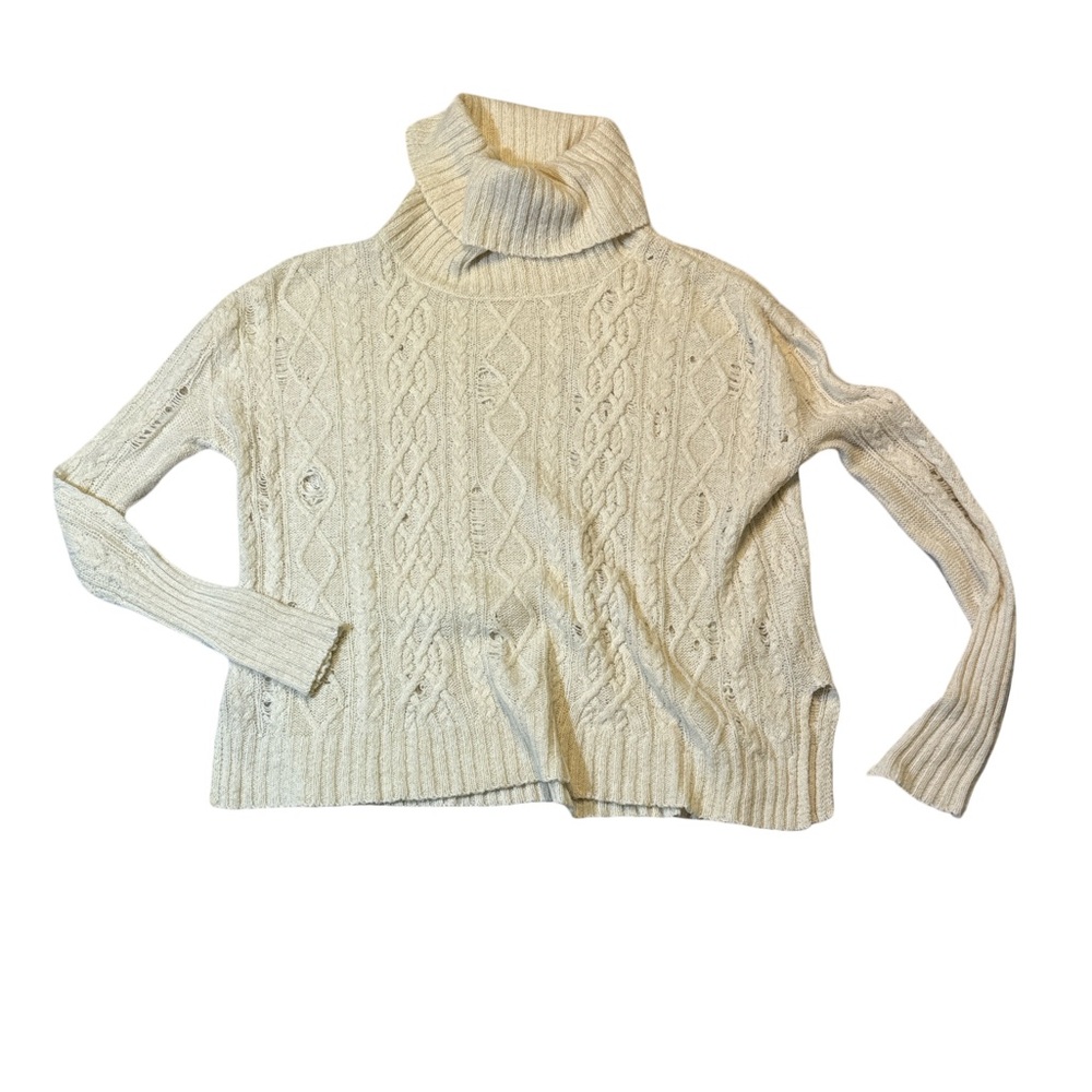 Free People womens L Large off white acrylic wool blend turtleneck sweater